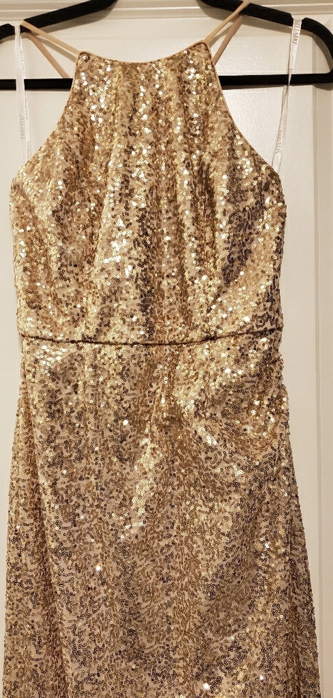 David's Bridal gold sequin dress!